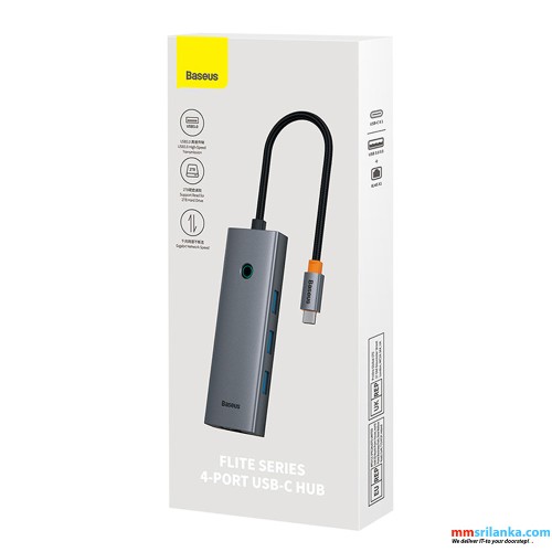 Baseus 4-Port HUB Flite Series Type-C to USB3.0*3 + RJ45*1- Space Grey